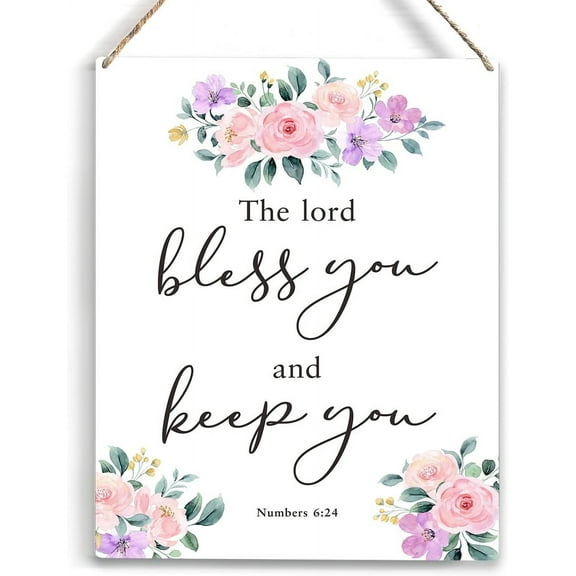 Inspirational the Lord Bless You and Keep You Bible Verse Wood Sign Rustic Numbers 624 Flowers Christian Wooden Hanging Plaque for Home Wall Art Decoration 8x10 Inch Present