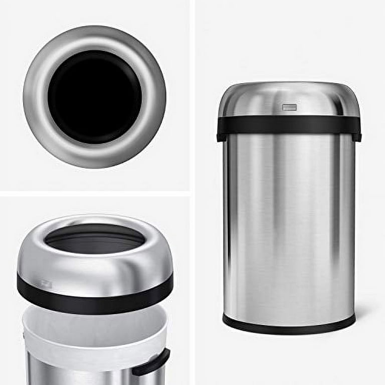 Simplehuman 115 Liter / 30 Gallon Brushed Stainless Steel Trash Can,  Commercial Grade, 60 Liter / 15.9 Gallon Large Semi-Round Open Top Trash Can