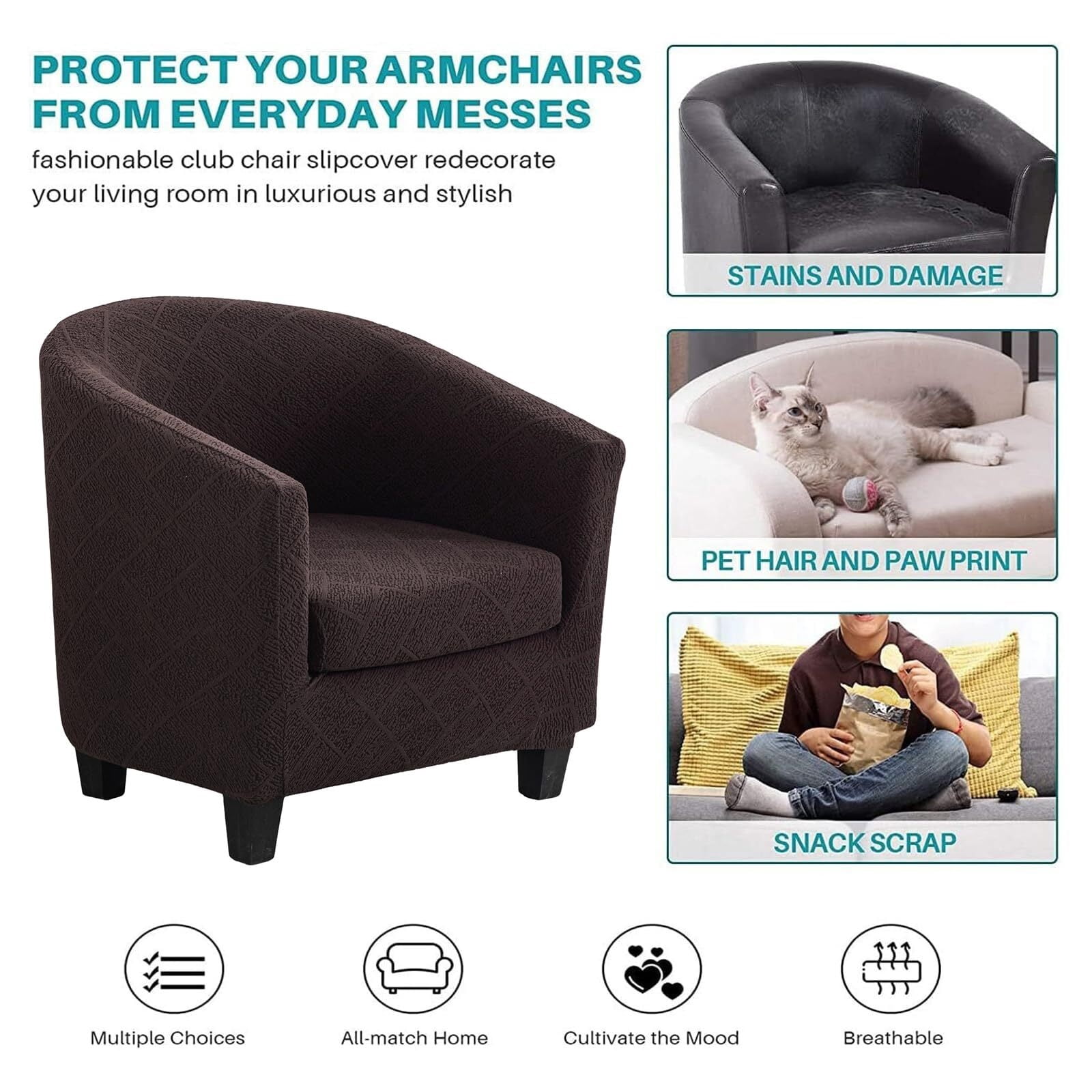 LKJYER Club Chair Slipcover 2-Piece Stretch Barrel Chair Slipcovers Tub Chair Slipcovers Soft Spandex Armchair Covers Swivel Chair Cover Sofa Cover Furniture Protector for Living Room