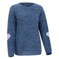 thumbnail image 4 of Womens Valentines Sweaters Solid Color Crewneck Knit Sweater Heart Elbow Patches Long Sleeve Soft Pullover Jumper Top Fall Winter Blue L, 4 of 9