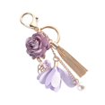 thumbnail image 1 of Llavero con flecos de flores Soporte para llavero de coche con perla sintética Cartera Colgante de bolso (morado), 1 of 3