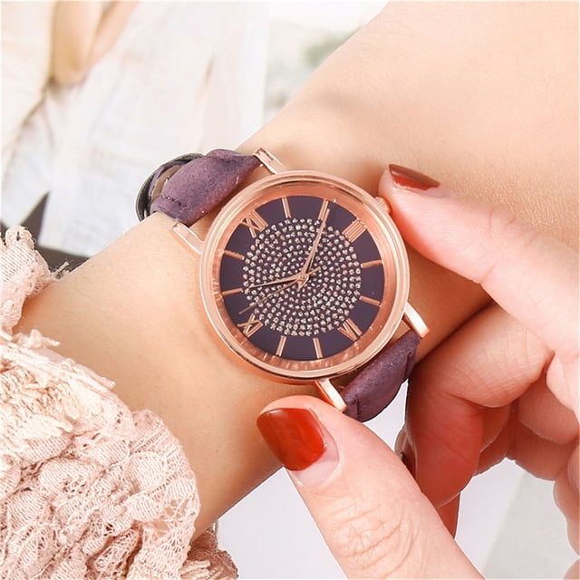 Kcodviy Cadran de Montre en Acier Montre à Quartz avec Chiffres Montre Décontractée Bracelet Montre en Acier Inoxydable Bracelet en Cuir Montres Montre pour Femme