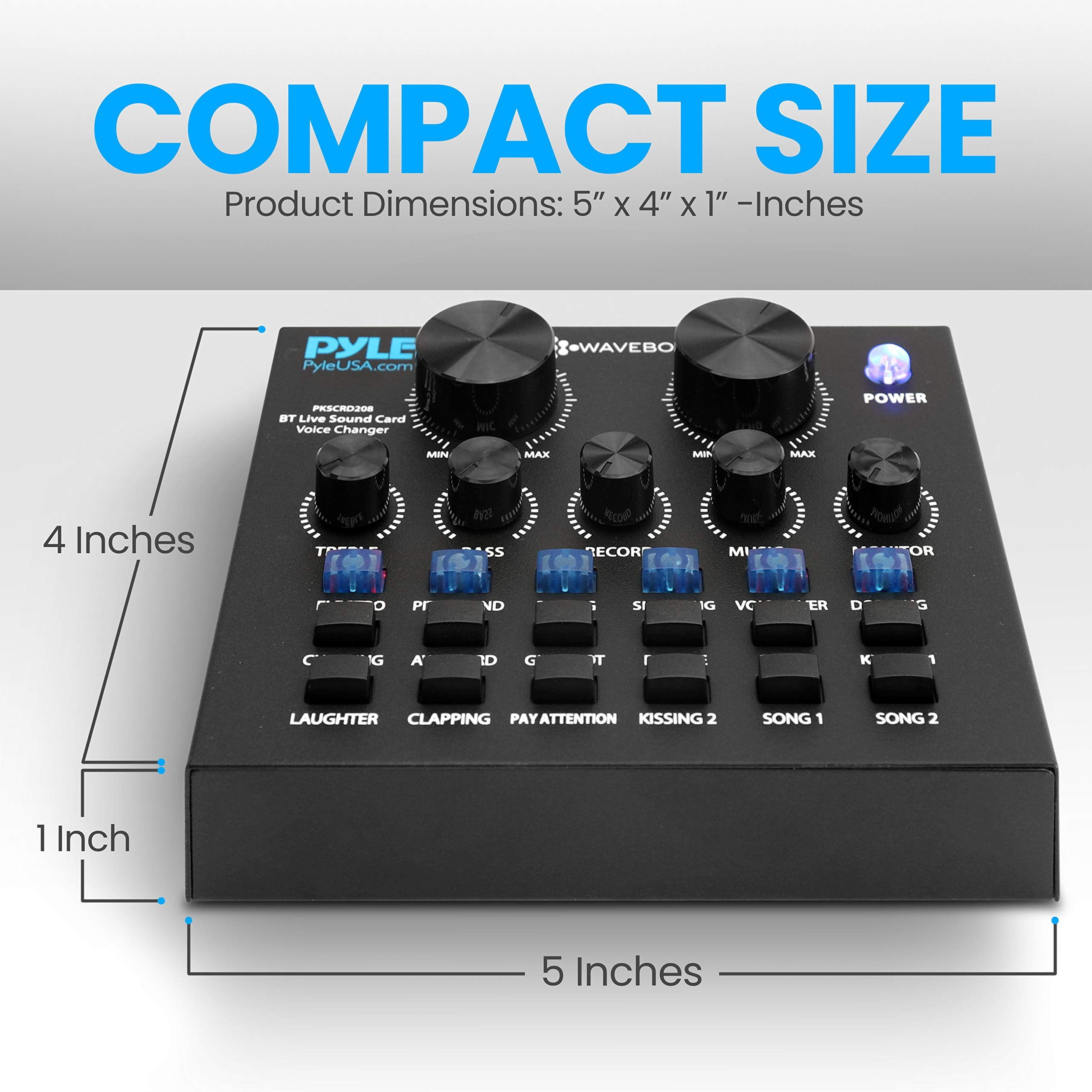 Pyle Bluetooth Mini Audio Podcast Mixer - Live Streaming For PC Computer iPhone Broadcasting Voice Changer V8 Sound Card with 12 Sound Effects,3 Inputs, Mic Input - PKSCRD208.5