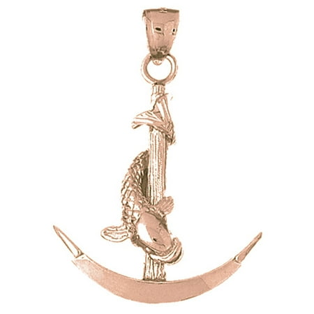 14K Rose Gold Anchor With Fish 3-D Pendant - 44 mm