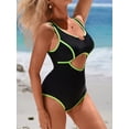 thumbnail image 3 of Sociala Women's Color Blocked One Piece Swimwear Tummy Control Monikini Swimsuit, 3 of 5