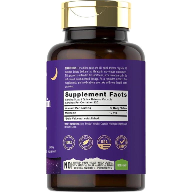 Tahoe Nutritionals Melatonin 12 mg, 120 Quick Release Capsules, Supplement for Men and Women