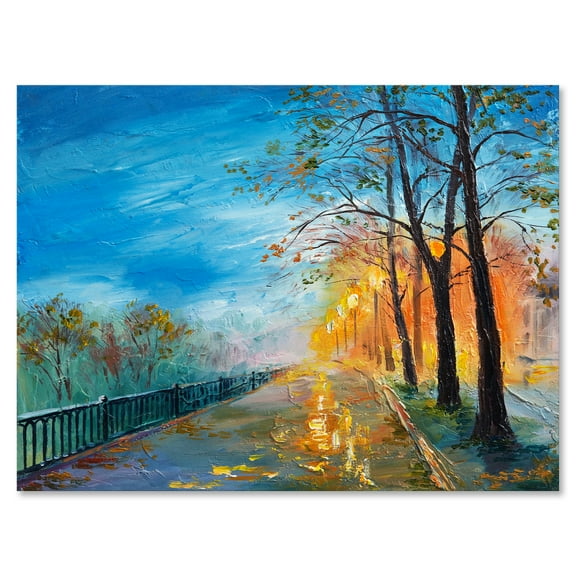 Designart ' Autumn Road in Evening ' Traditional Canvas Wall Art Print