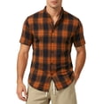 thumbnail image 5 of Busydd Plaid Shirts for Men Casual Stand Collar Button Down Shirt Men Fashion Short Sleeve Summer Shirts L, 5 of 10
