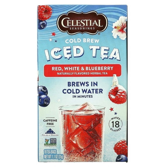 Celestial Seasonings, Cold Brew Iced Tea, Red, White & Blueberry, Caffeine Free, 18 Tea Bags, 1.1 oz Pack of 3