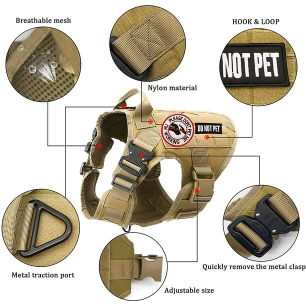 Iguohao Tactical Dog Vest Harness Service Medium Large Dogs Military Harnesses Leashes Frenchie K9 Training Metal Buckle Adjustable No Pull Front Clip