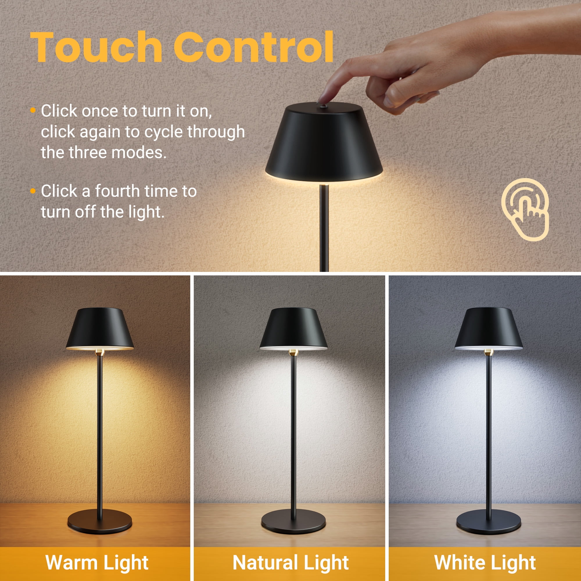 DAYBETTER Cordless Table Lamp, 2Pack Portable Desk Lamp, Battery Rechargeable, 3 Colors Stepless Dimming, for Home, Bedroom, Restaurant, Dining Kitchen, Outdoor Party