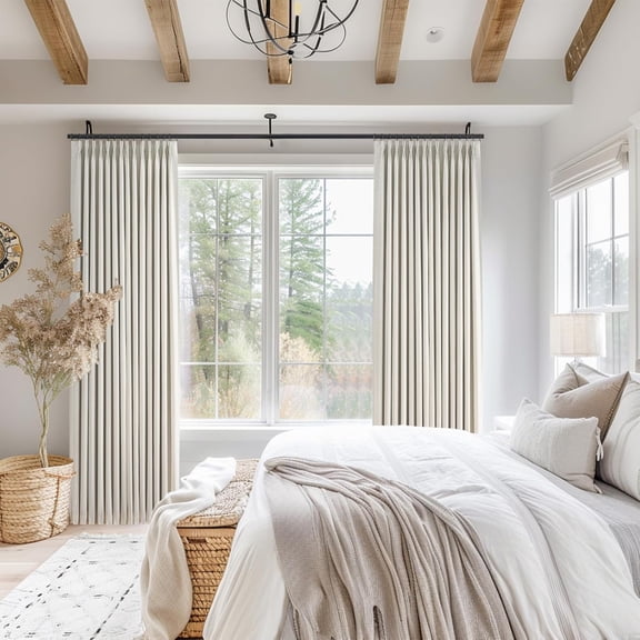 Pinch Pleated Blackout Curtain Set, 2-Pack Beige Ivory 96" Linen - Thermal Insulated Drapes for Homeowners & Bedroom Users