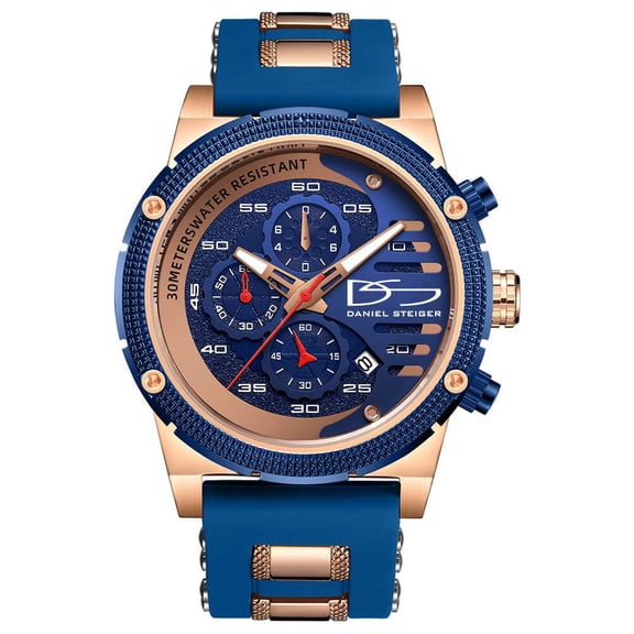 Daniel Steiger Renegade Men's Watch - Split-Second Chronograph Sports Watch - Silicone Strap - Rose Gold Plating