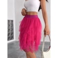 thumbnail image 2 of Women Tulle Skirts Midi Long Fairy Skirt Tutu A-Line Mesh Layered High Elastic Waist Skirts Rose Red S, 2 of 7
