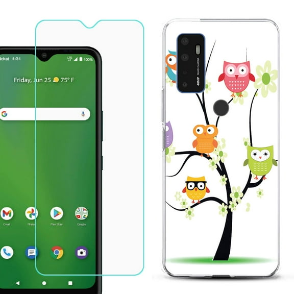 Shockproof Bumper Phone Case for AT&T Radiant Max 5G / Fusion 5G, with Tempered Glass Screen Protector, by OneToughShield ® - Tree Owl