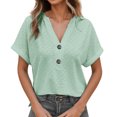 thumbnail image 1 of Gibobby Camisetas Mujer Manga Corta Camiseta manga corta con cuello en V y botón color sólido informal a la moda para mujer(Verde,G), 1 of 5