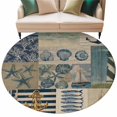 thumbnail image 2 of Summer Nautical Round Living Room Rugs 8 ft, Blue Starfish Shells Anchor Boat Patchwork Linen Washable Large Area Rug with Non-Slip Sturdy Edge Binding Round Carpet for Dining Room Kitchen Office, 2 of 9