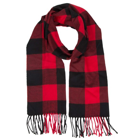 BETTERLINE Buffalo Red and Black Plaid Flannel Scarf for Women & Men - Soft Warm Winter Scarf - 67 x 13 Inches
