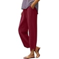 thumbnail image 6 of XFLWAM Summer Casual Pants for Women Cotton Linen Wide Leg Cropped Tulip Pant Drawstring Lounge Palazzo Trousers with Pockets Red 3XL, 6 of 9
