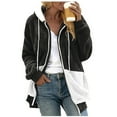 thumbnail image 6 of Virmaxy Womens Winter Full Zipper Hooded Jacket Color Block Fuzzy Fleece Hooded Cardigan Coat Long Sleeve Plush Mid-Length Outwear Jacket Trendy Casual Fall Winter Plush Cardigan Black XL, 6 of 8
