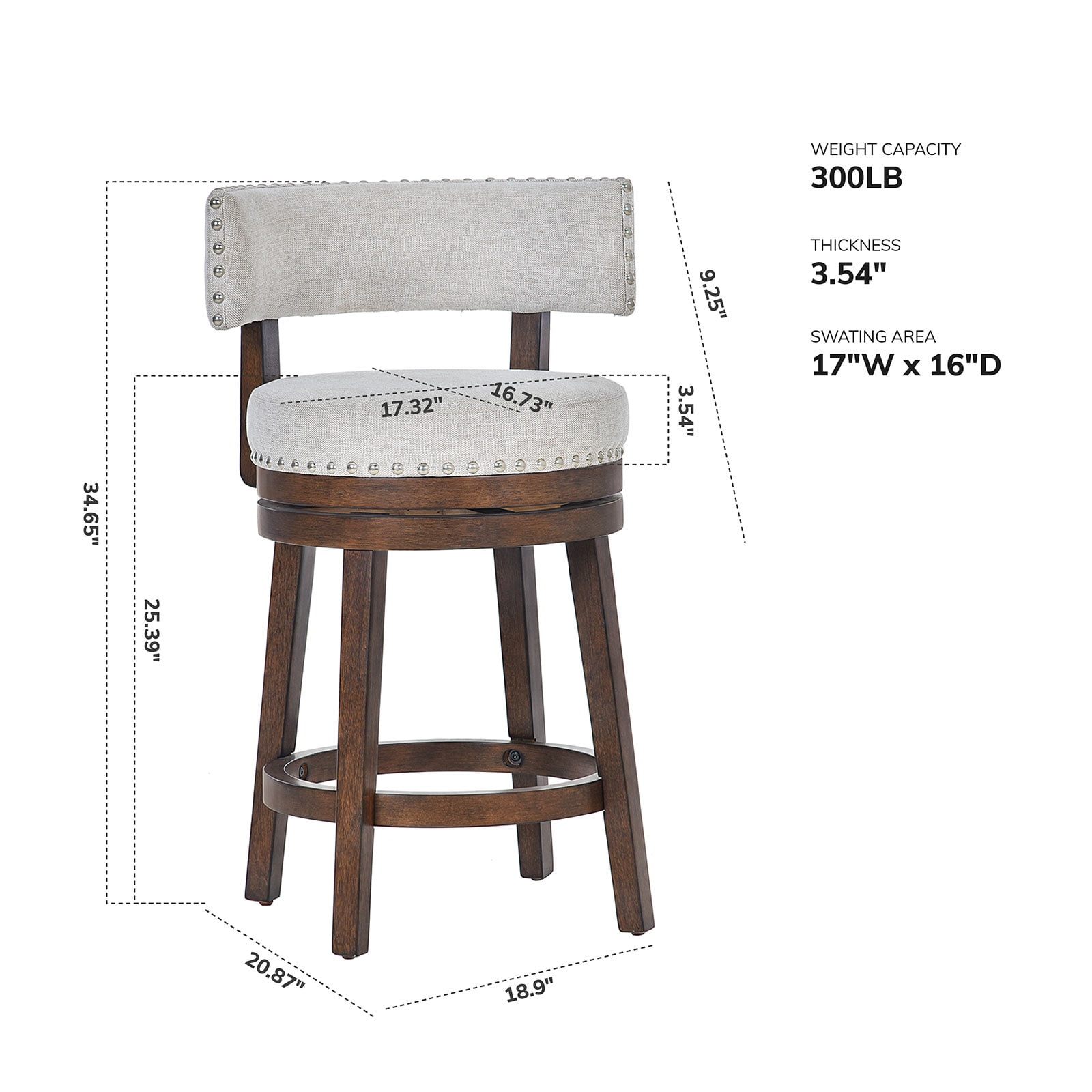 AFO Upholstered Swivel Bar Stool Set of 4 with Back - 24 Inch Counter Height Chair for Kitchen Island, Beige