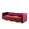 thumbnail image 1 of Tufted Sofa, Velvet, Red, Modern Contemporary Urban Design, Living Lounge Room Hotel Lobby Hospitality, 1 of 9