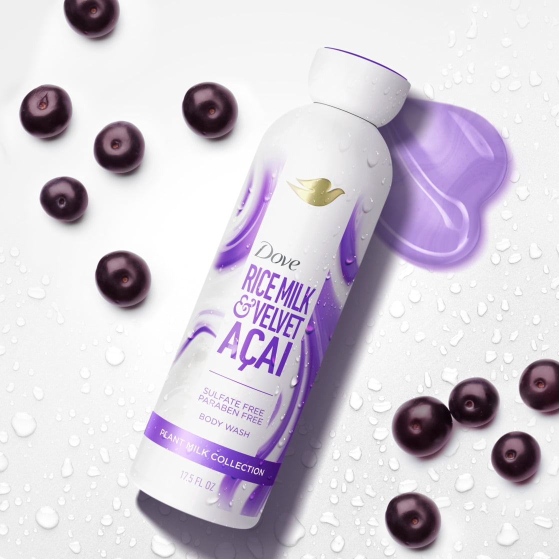 Dove Plant Milk Cleansing Body Wash Acai & Rice Milk, 17.5 fl oz