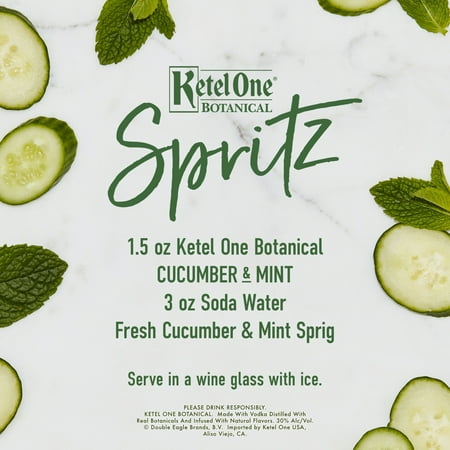 Ketel One Botanical Cucumber & Mint Vodka Distilled With Real Botanicals And Infused With Natural Flavors, 750 mL, 30% ABV