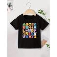 thumbnail image 4 of Camiseta de manga corta para niño y niña con alfabeto colorido e ilustraciones de animales - Beige, ropa informal de verano, cuello redondo, algodón suave, camisetas bonitas, 4 of 7