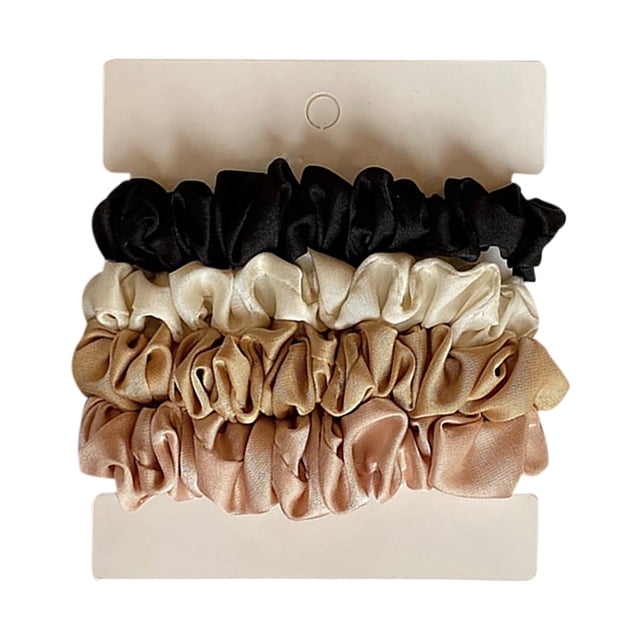 Chouchous Couleur Unie 4 Pcs Doux Satin Queue de Cheval Bandeaux
