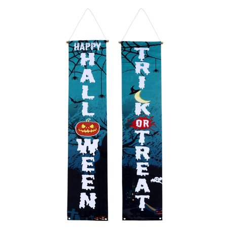 1 Pair of Creative Halloween Door Curtain Halloween Banner Polyester Cloth Banner Decor for Home Party (Green)