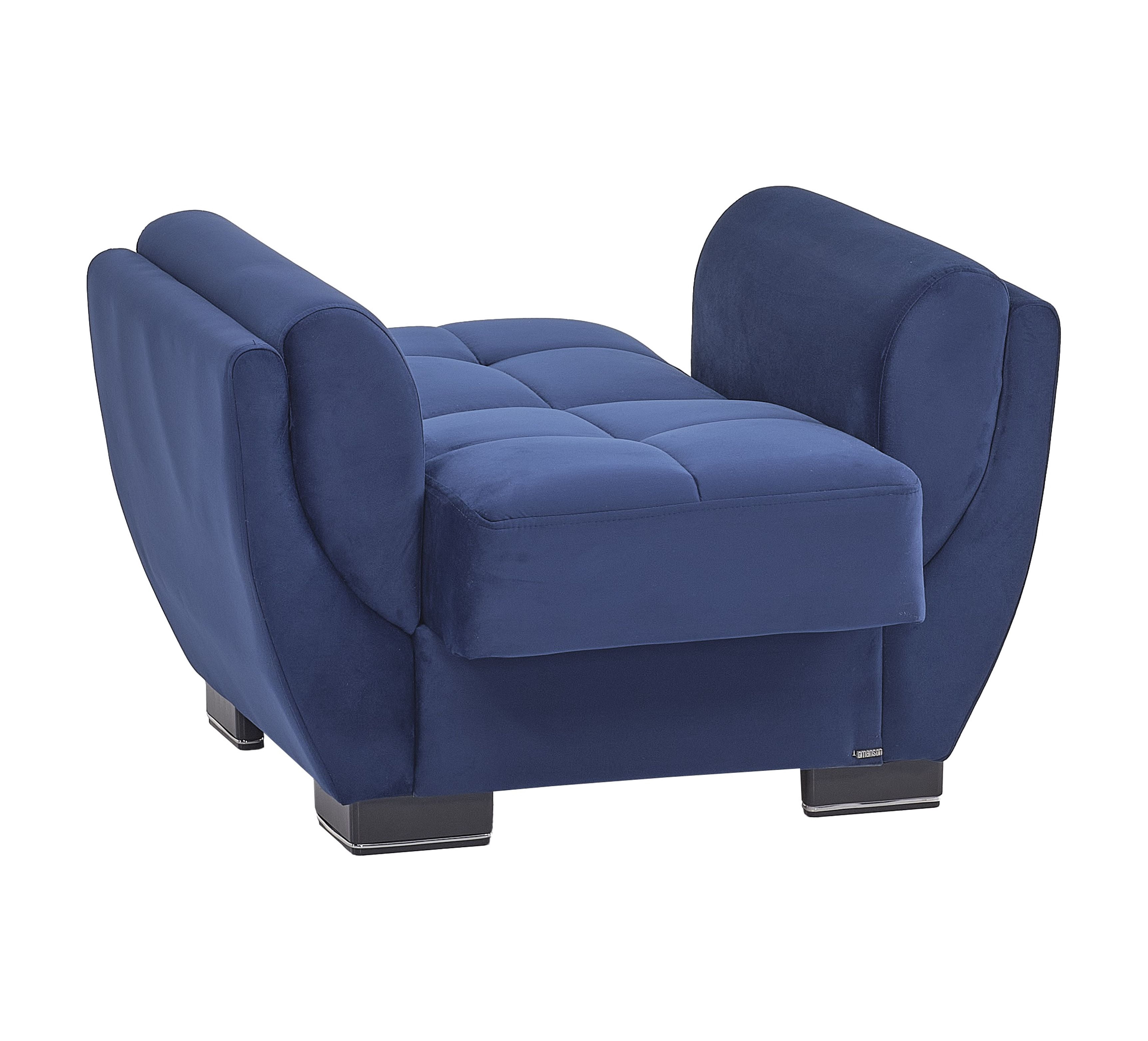 Ottomanson Convertible Accent Armchair with Hidden Storage & Rounded Arms, Firm Comfort Seating, Blue