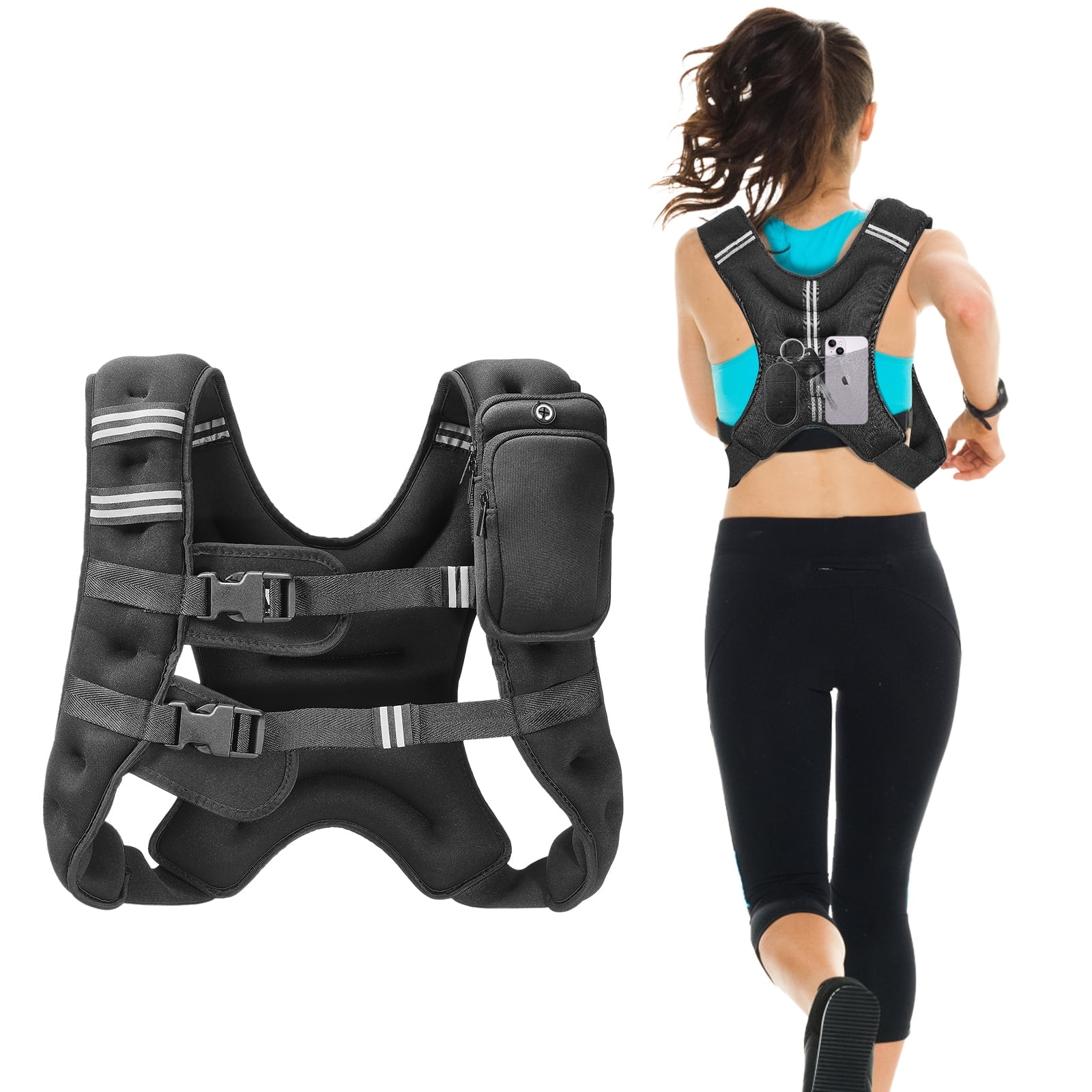 VEVOR Weighted Vest, 16 lbs Weight Vest with Reflective Stripe, Adjustable Buckle Body Weight Vest for Men Women, Workout Equipment for Strength Training, Running, Jogging, Fitness