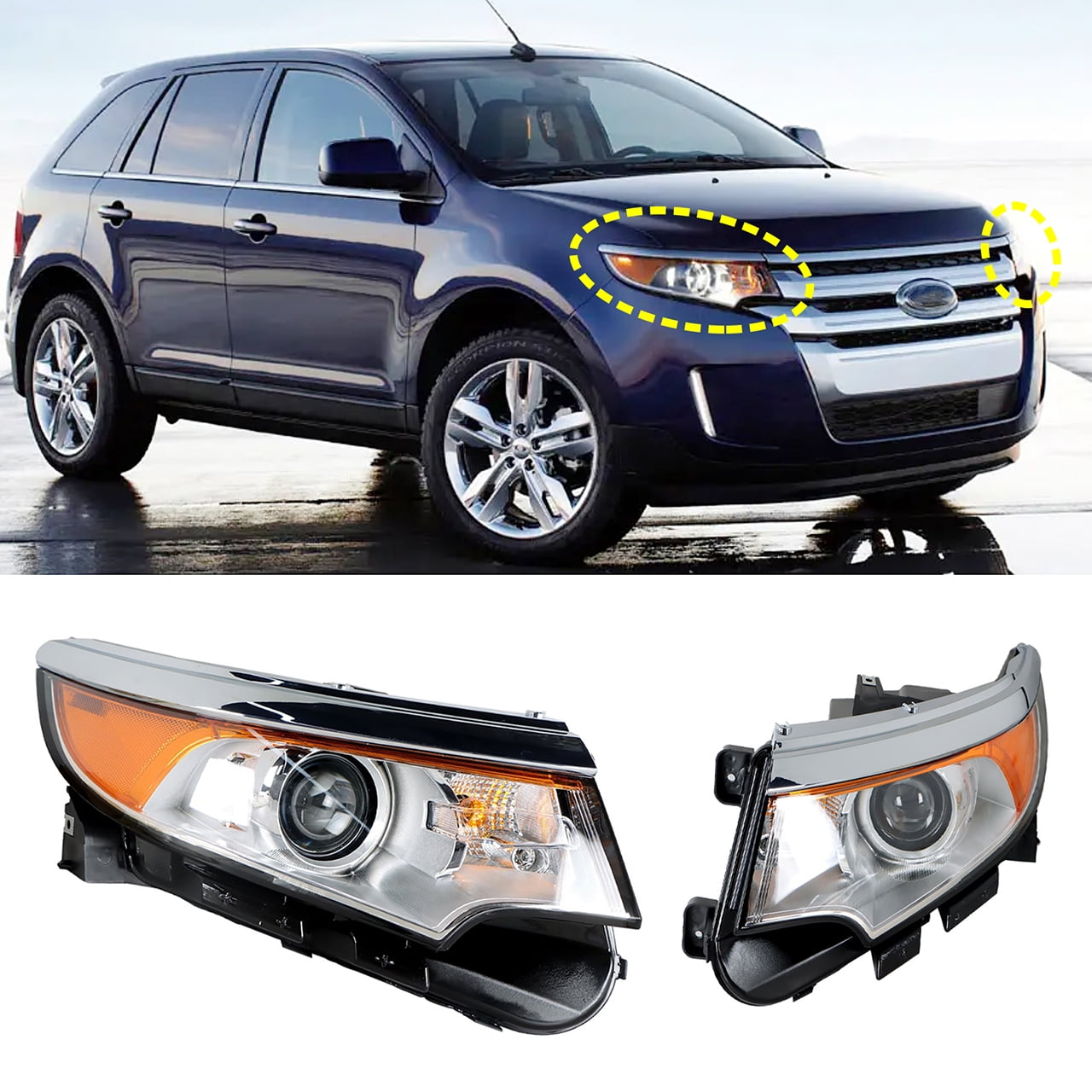 Pair of Headlight Housing Assembly Headlamps Fit for Ford Edge 2011 ...