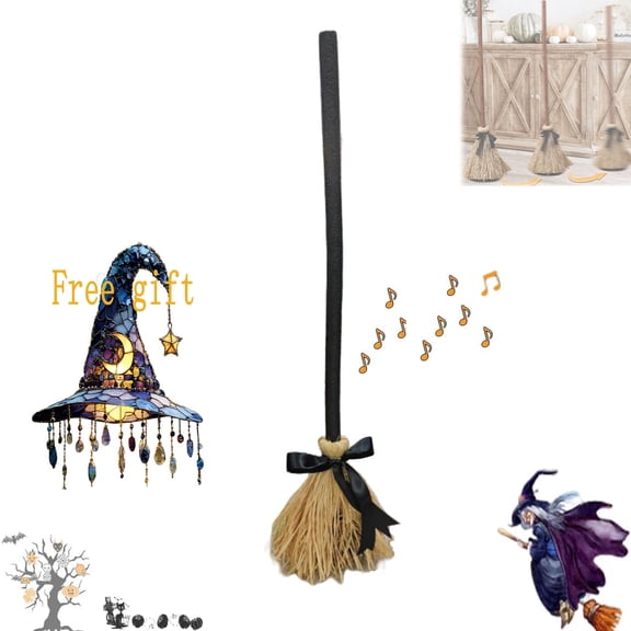 Halloween Floating Broom, Haunted Dancing Broom, Dancing Broomstick with Motion Sensor Spooky Sounds, Moving Floating Broom Halloween Prop, Broomstick for House Party