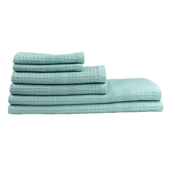 Gilden Tree Waffle Towel Set Quick Dry Thin | 2 Bath Towels | 2 Hand Towels | 2 Washcloths, Classic Style (Seafoam)
