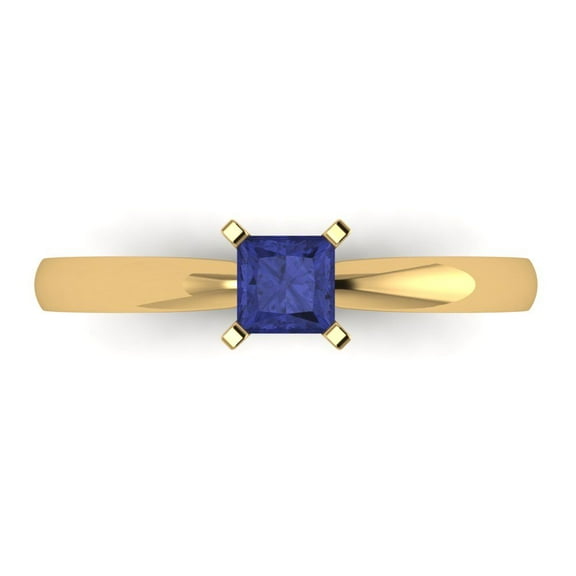Solitaire Engagement Ring for Women - 0.5ct Simulated Tanzanite in 14K Yellow Gold Promise Ring
