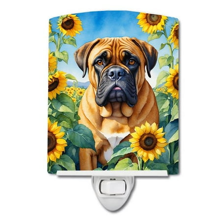 

6 x 4 in. Bullmastiff in Sunflowers Ceramic Night Light