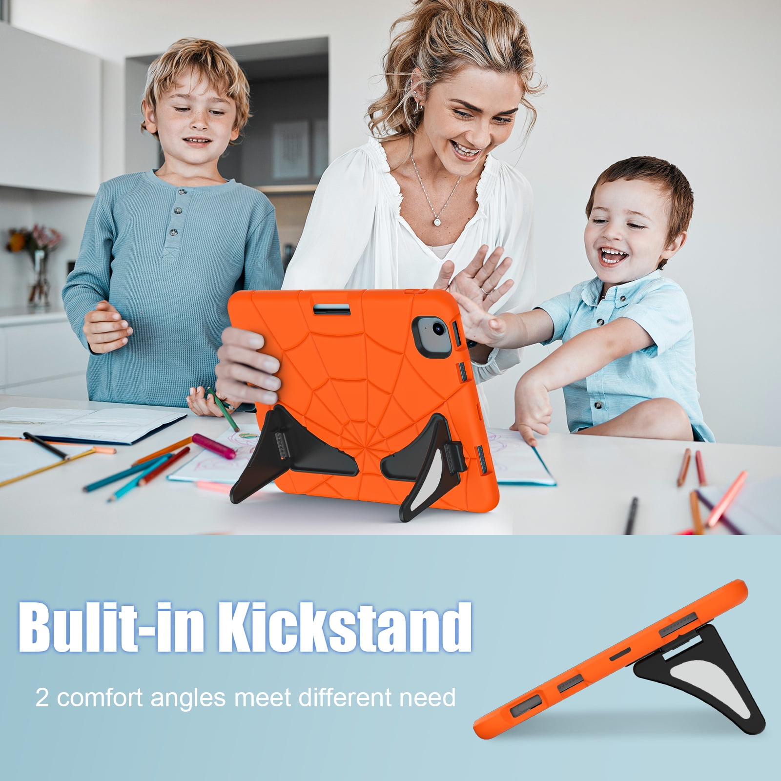 Allytechgroup iPad Pro 11 2024 Case, Cute Stylish Design Kids Friendly Rugged Kickstand Lightweight Silicone PC Case with Pencil Holder for Apple iPad Pro 11 Inch 2024, Orange+Black