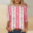 thumbnail image 1 of Craaazy Womens Trendy Tops Plus Size Loose Fit Solid Color Crew Neck Casual Style 3/4 Sleeve Floral Gradient Print T-shirt for Spring, Summer, Daily Outings, 1 of 5