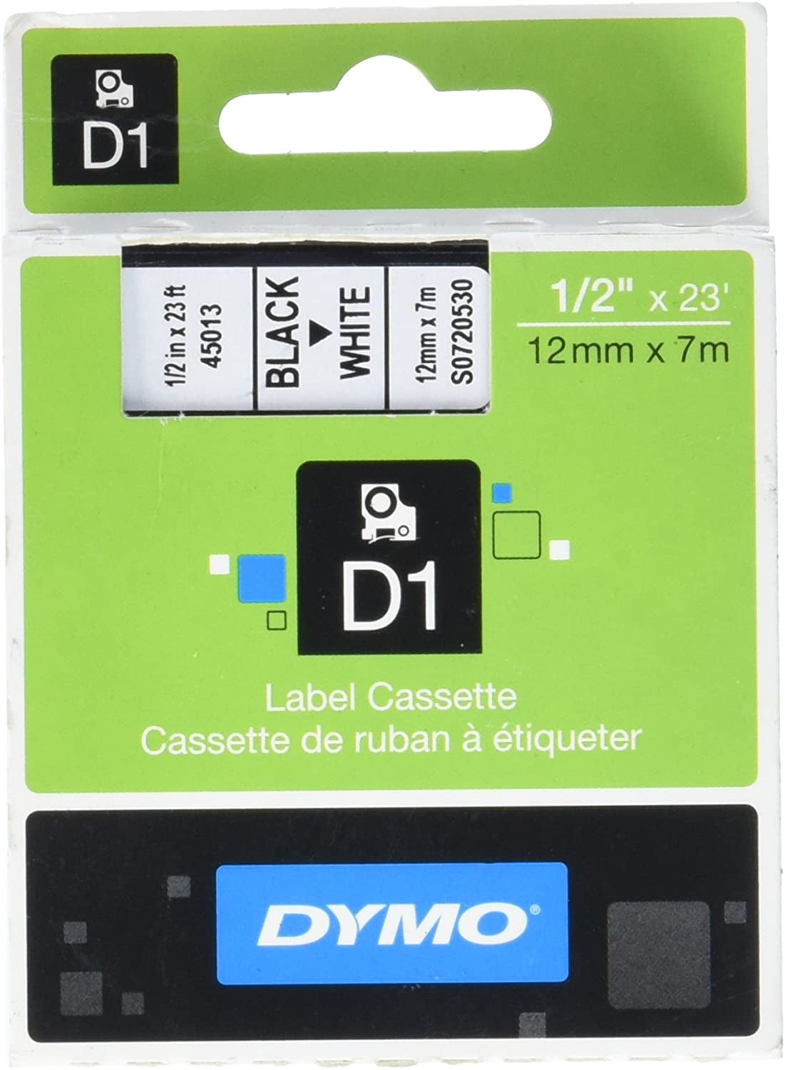 DYMO 45013 Standard Self-Adhesive Labeling Tape, Polyester Coated, 23' L x 1/2' W, Black on White