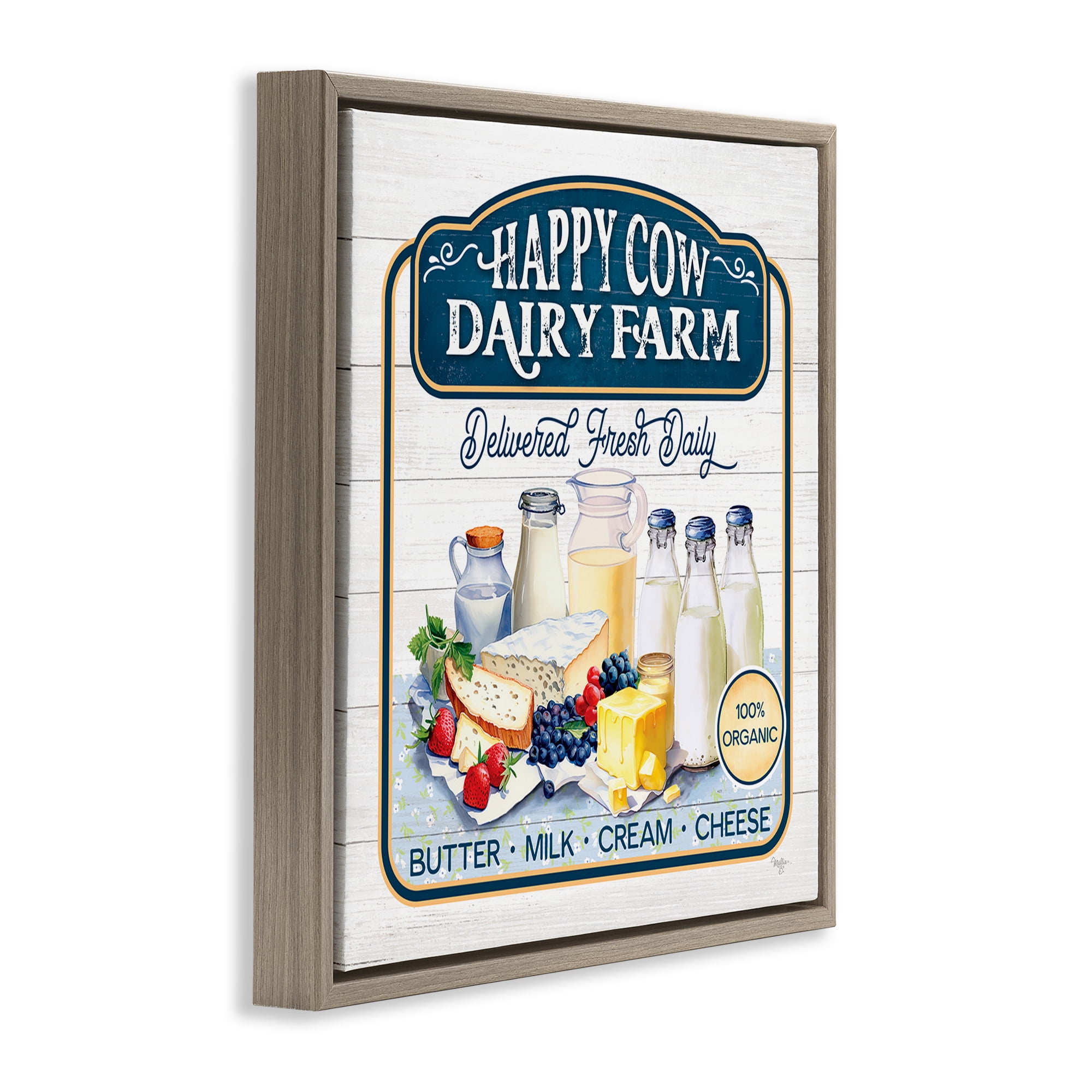 Stupell Industries Happy Cow Farm Food & Beverage Painting Brown Floater Framed Canvas Art Print Wall Art, 18 x 18