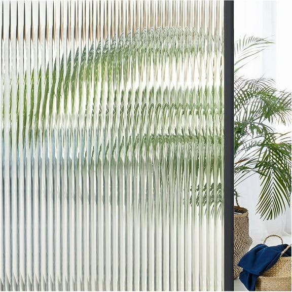 Window Privacy Film,Window Reeded Glass Film for Glass Windows,3D Bathroom Decorative Window Clings,Decals Sun Blocking Window Coverings Frosted Stickers,15.7x39.4 in,Translucent