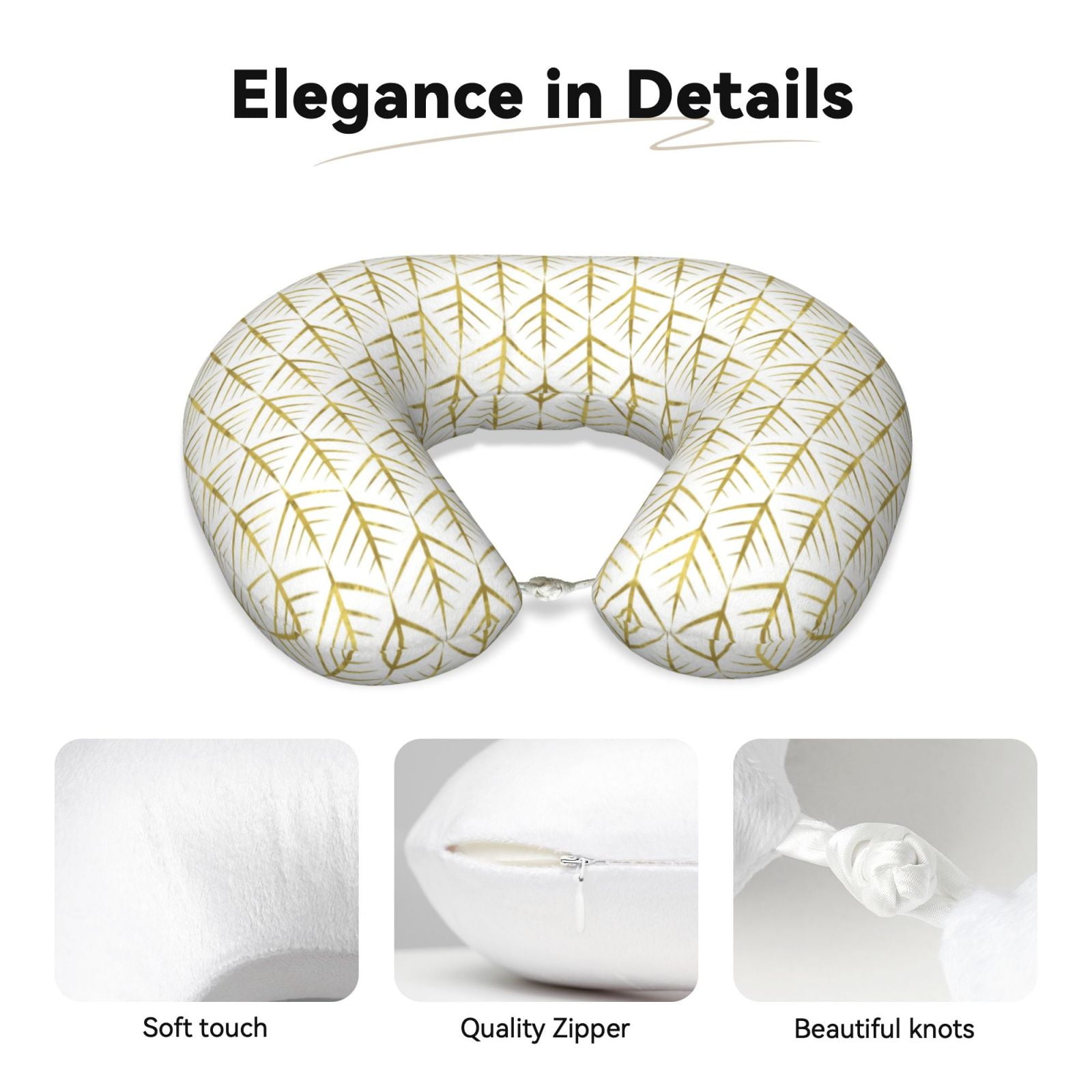 Xecao White And Gold Geometry Print Memory Foam Cervical Neck Pillow Versatile U-Shaped Pillows for Home,Office,Camping,Travelling,Soft Washable Cover
