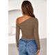 thumbnail image 4 of Remera PRETTYGARDEN Mujer Manga Larga Hombros Descubiertos Khaki, 4 of 8