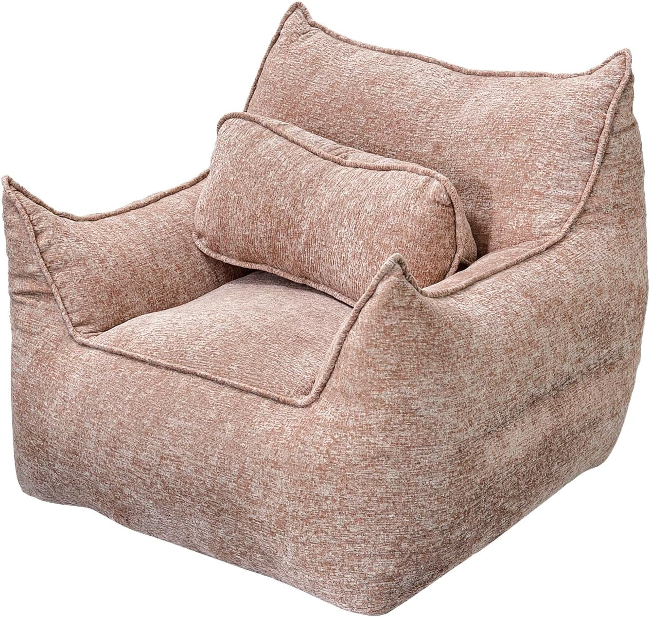 Bean Bag Chair for Adults with Armrests & Pillow, Soft Foam Filled Lazy Sofa for Living Room Gaming Napping, Vacuum Packed Easy to Gift, 48H to Expand, Light Brown