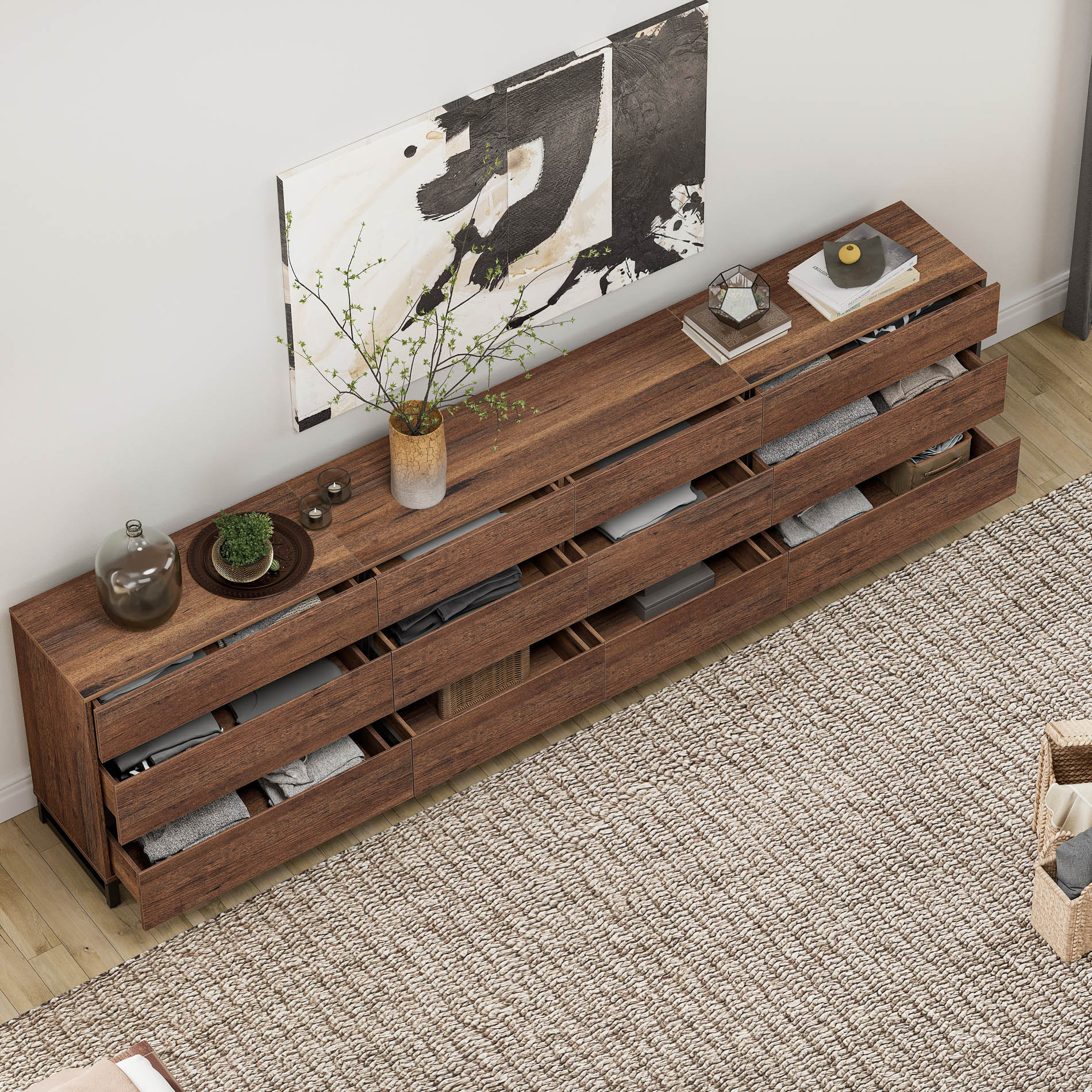 Modern TV Stand For Tvs Up To 120 Inches, 3 In 1 TV Console With 12 Drawers, Media Console With Adjustable Shelf For Living Room,Brown