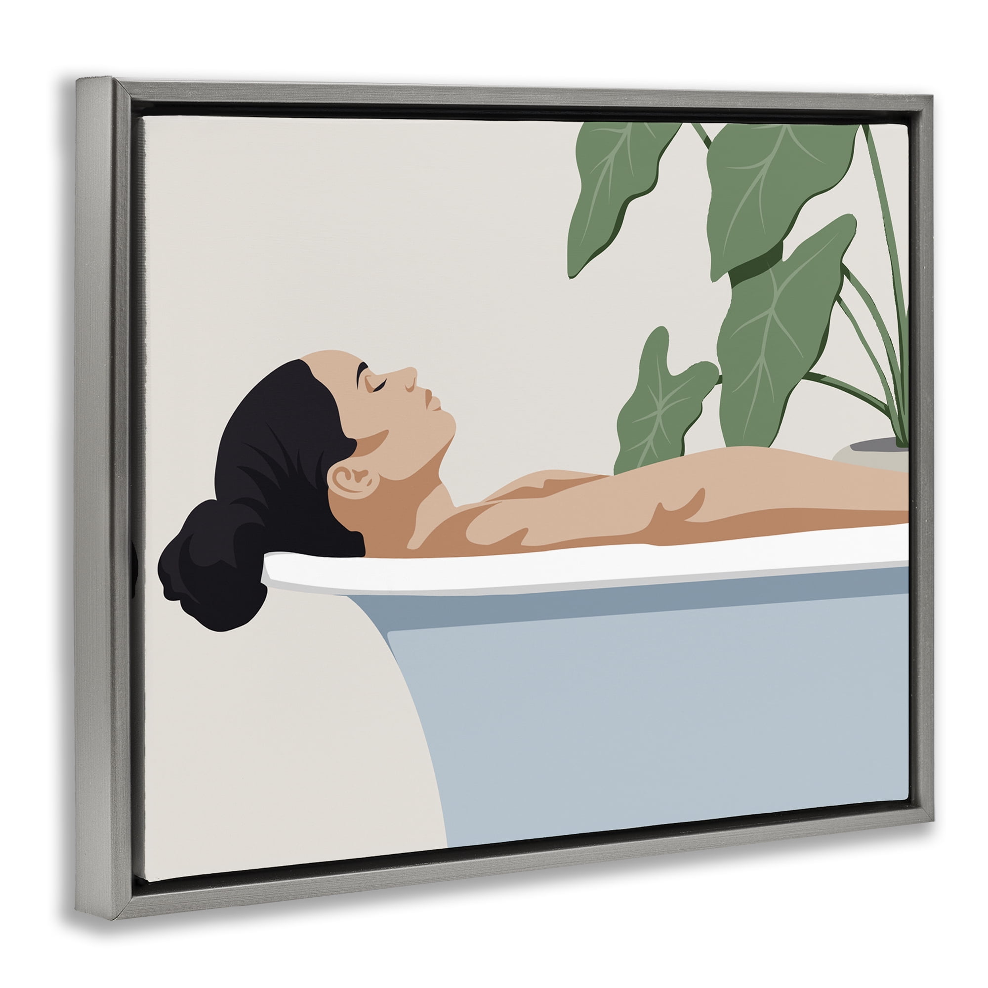 Stupell Industries Tub Relaxation Woman Gray Framed Floater Canvas Wall Art, design by Marcus Prime