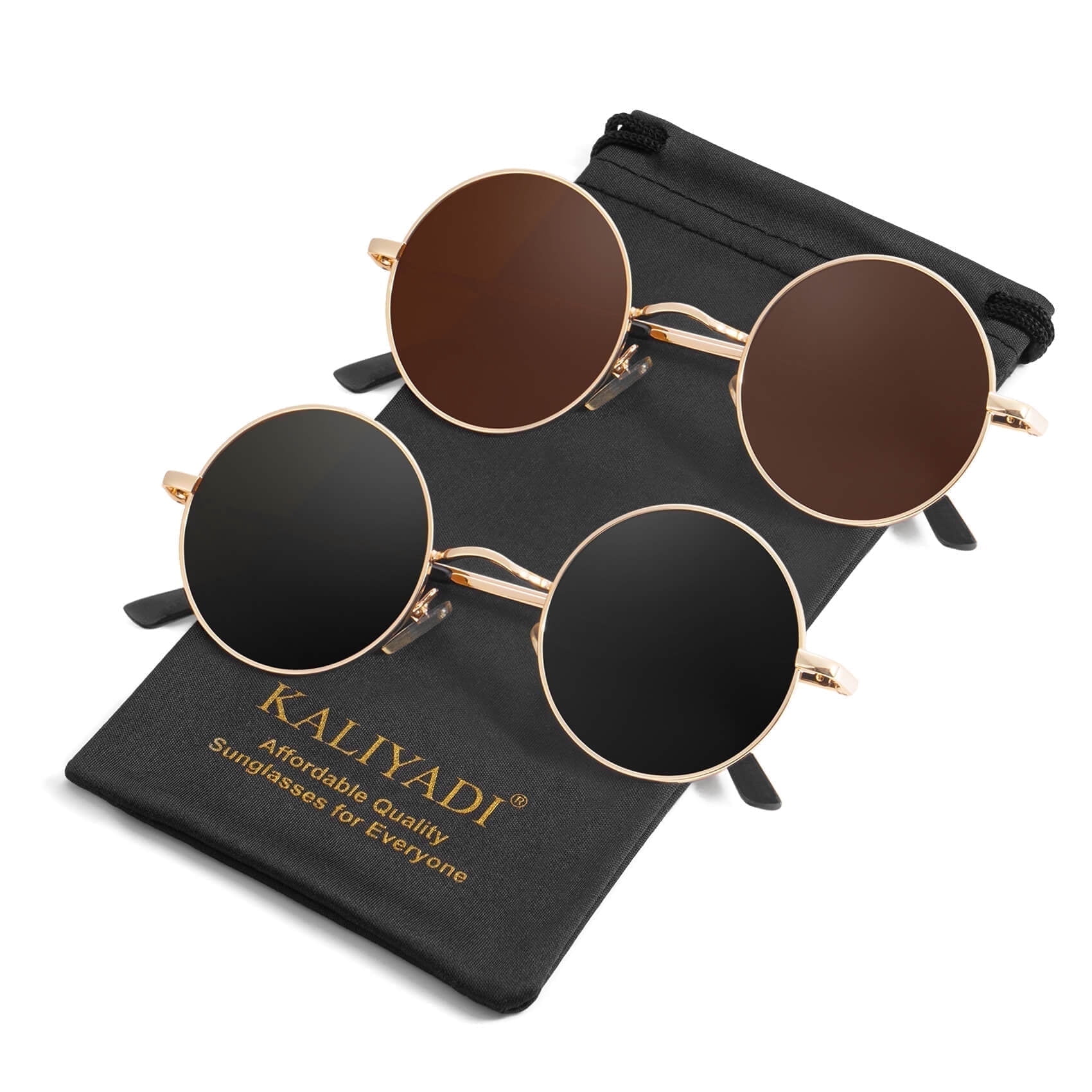 KALIYADI Round Polarized Sunglasses for Men Women Retro Metal Hippie Circle Style Sun Glasses UV Protection