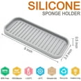 thumbnail image 3 of Soporte de silicona para esponja, organizador para fregadero de cocina, bandeja, dispensador de jabón, estropajo, soporte para cuchara, accesorios para lavar platos, paquete de 2, gris claro, 3 of 5
